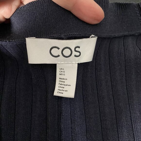 COS Cardigan Size L Navy Button Front V-Neck Relaxed Fit Slouchy Ribbed Knit - Picture 10 of 14